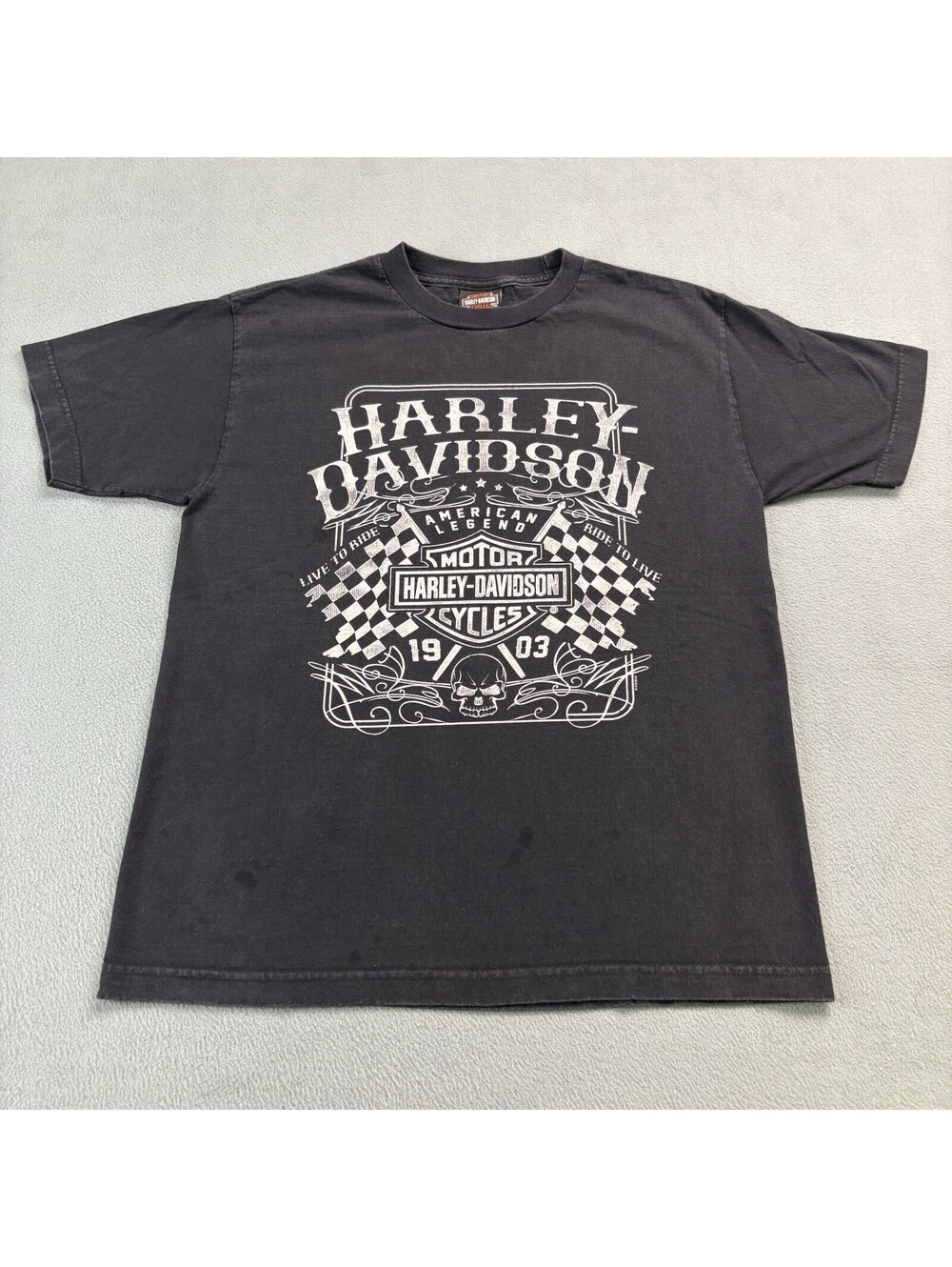 Harley Davidson Motorcycles Skull Racing Flag T Shirt Size Medium